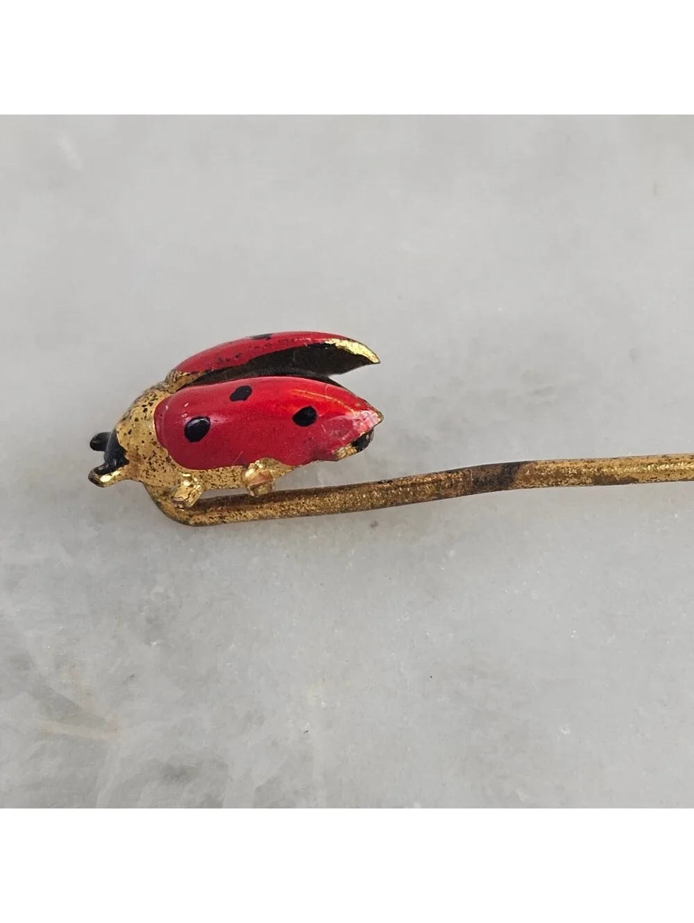 Vintage Ladybug Jewelry Set Brooch Stick Pin Post Earrings Red Enamel